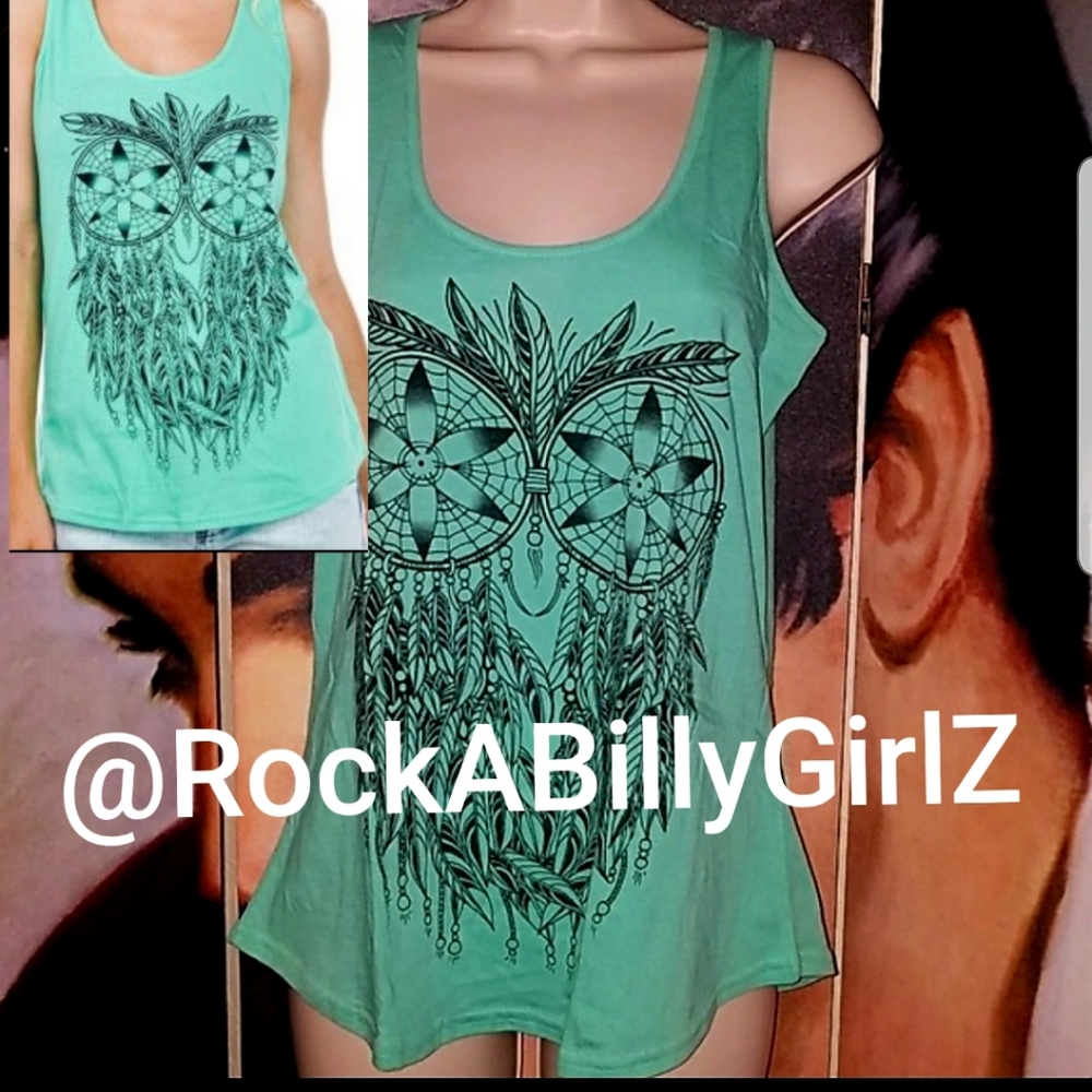 Too Fast by Banjo & Cake Blue Sacred Mystic Owl Feather Dream Catcher Tank Top - Picture 1 of 8